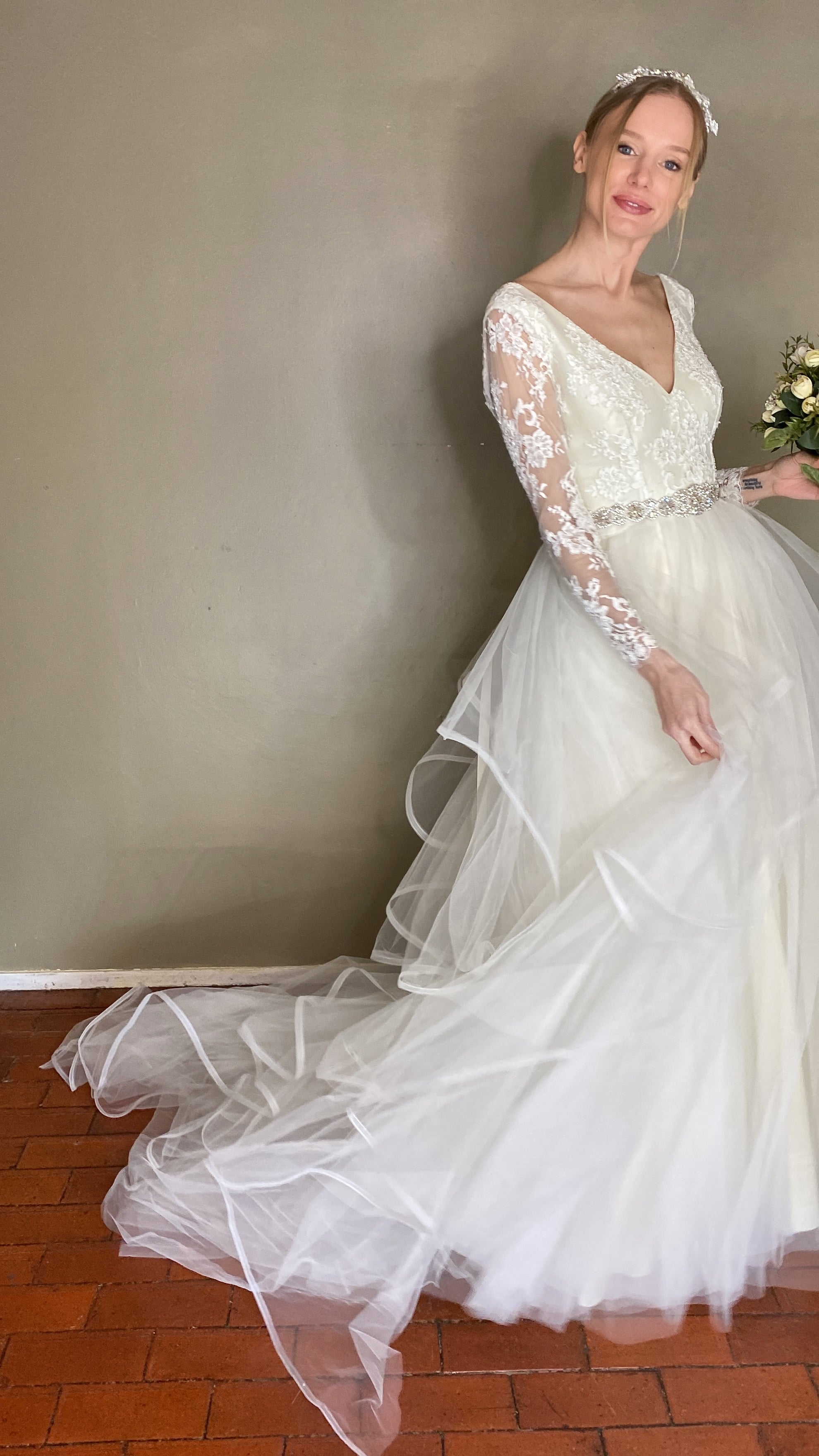 Cauda olanes tulle desmontable novia