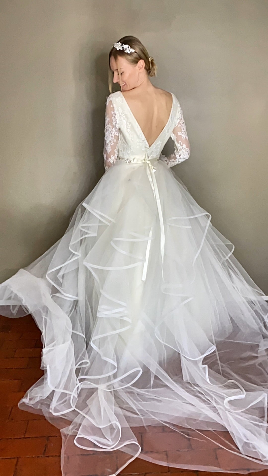 Cauda olanes tulle desmontable novia