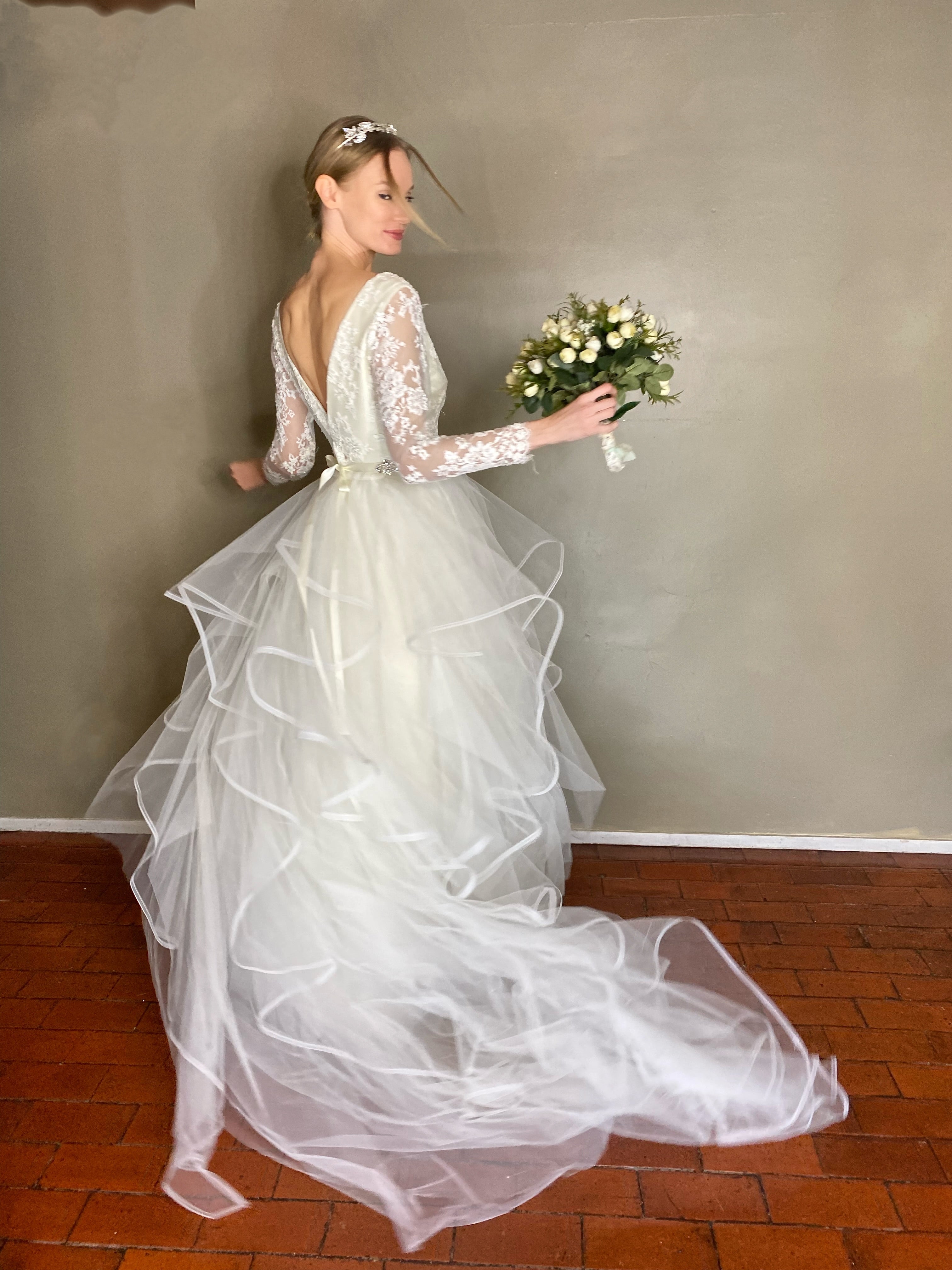 Cauda olanes tulle desmontable novia